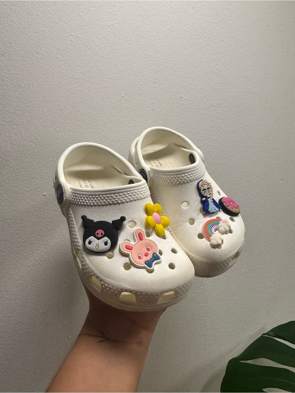 CROCS White Kids Clog Sandals with Rainbow & Character Charms
